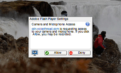 Flash Player enable camera and microphone pop-up window.
